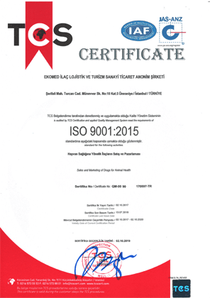 Ekomed İlaç ISO 9001 quality certificate